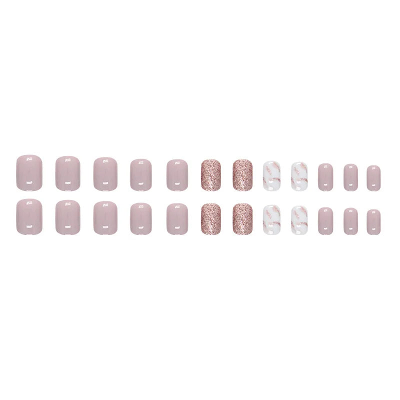 24pcs Short French Glossy Glitter Nails includes Jelly Gel and Nail File