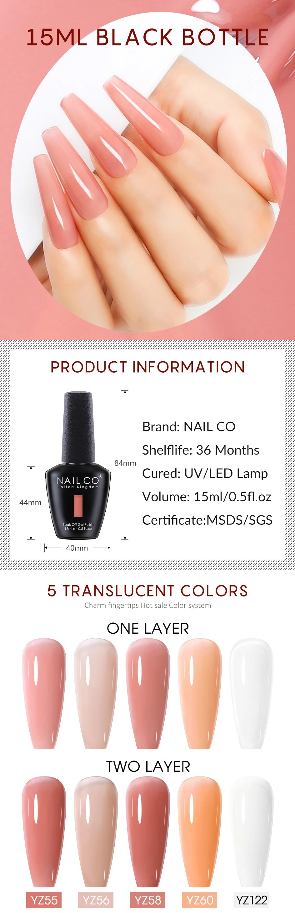 NAILCO 15ml Transparent Nude Color Series Jelly Gel Nail Polish