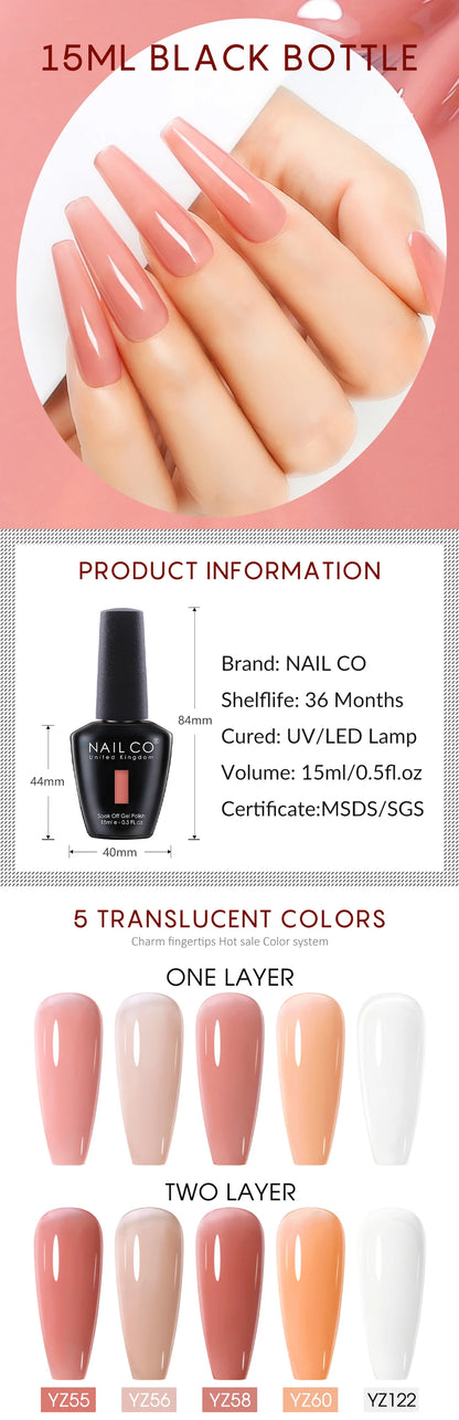 NAILCO 15ml Transparent Nude Color Series Jelly Gel Nail Polish