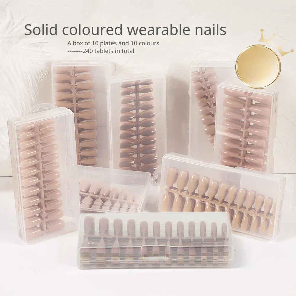 240 Nail Tips, Box of 10 Simple Wear Nail Solid Colours Press On Wearable Nails