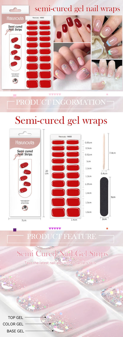 Harunouta 4pcs/set French Semi Cured Gel Nail Strips with Nail Lamp
