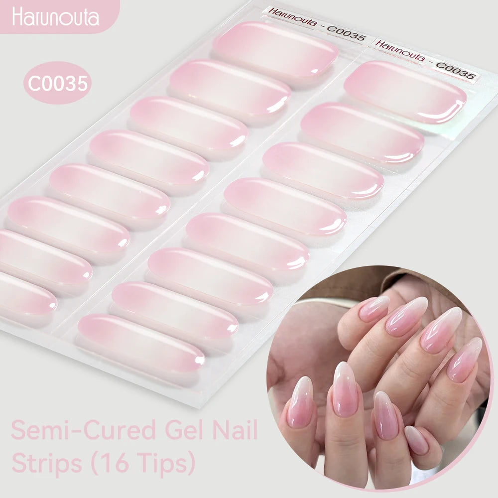 Gradient Auroras Semi Cured Sparkly Gel Nail Strips with UV/LED Nail Lamps