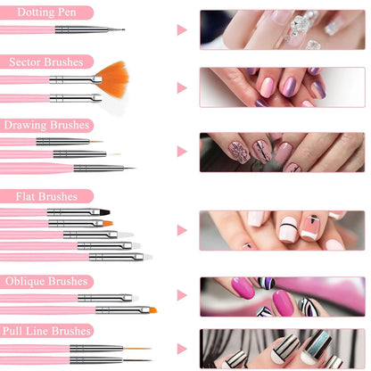 YIKOOLIN 15pcs Nail Paint Brushes Set