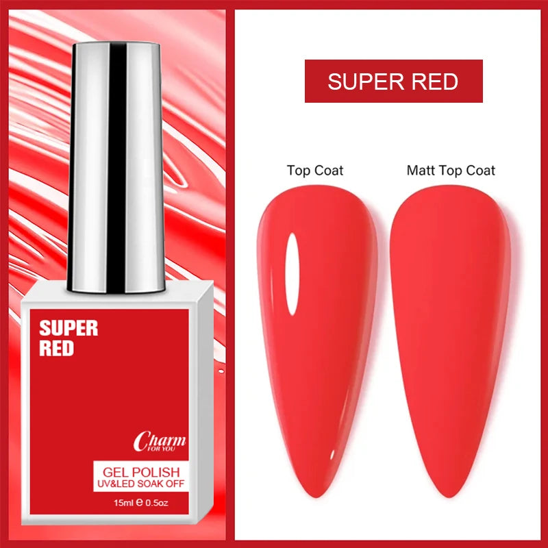 Charm 15ml Classic Gel Nail Polish Vibrant Black, White, and Red Shades