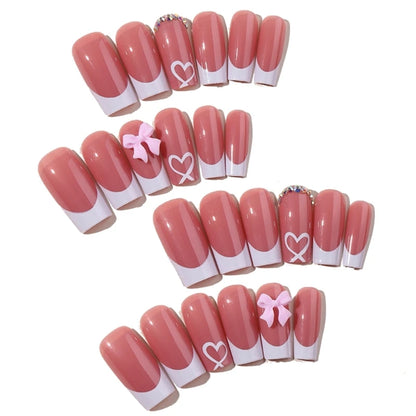 24pc Chic Bow Adorned Press On Nails Medium Long False Nails