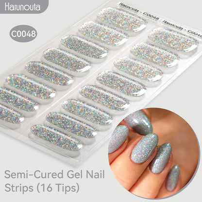 Gradient Auroras Semi Cured Sparkly Gel Nail Strips with UV/LED Nail Lamps