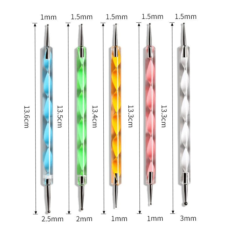 5pc Set Double Headed Nail Dotting Tool