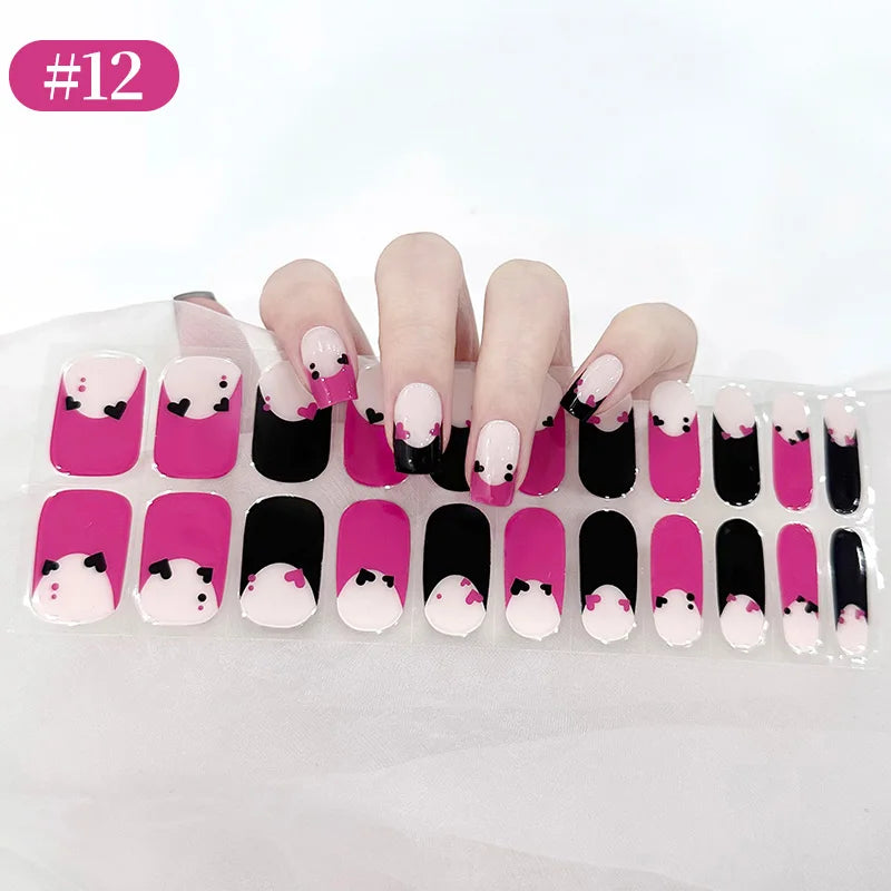 22 Tips Gradient Colorful Semi-cured Gel Nail Strips Luminous Full Cover