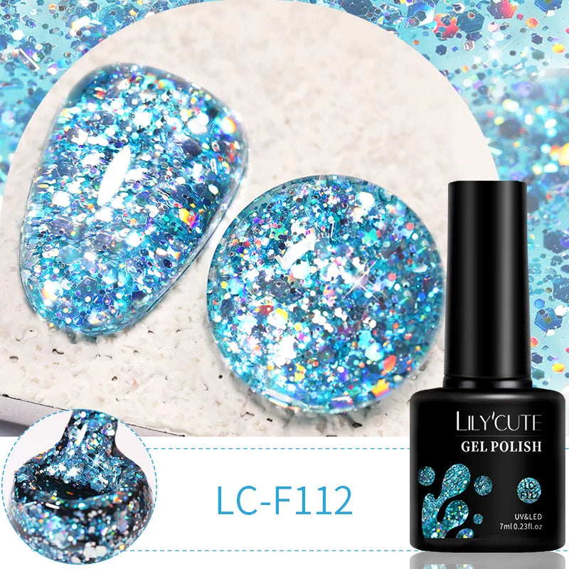 LILYCUTE 7ml 6pc Glitter Gel Nail Polish Set V