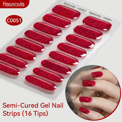 Gradient Auroras Semi Cured Sparkly Gel Nail Strips with UV/LED Nail Lamps