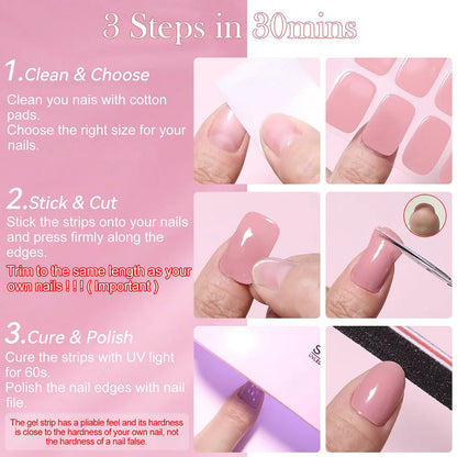 Harunouta 4pcs/set French Semi Cured Gel Nail Strips with Nail Lamp