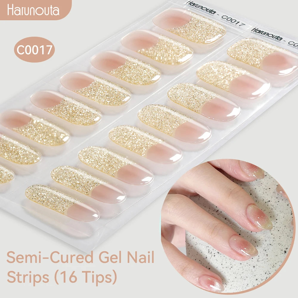 Gradient Auroras Semi Cured Sparkly Gel Nail Strips with UV/LED Nail Lamps