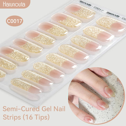 Gradient Auroras Semi Cured Sparkly Gel Nail Strips with UV/LED Nail Lamps