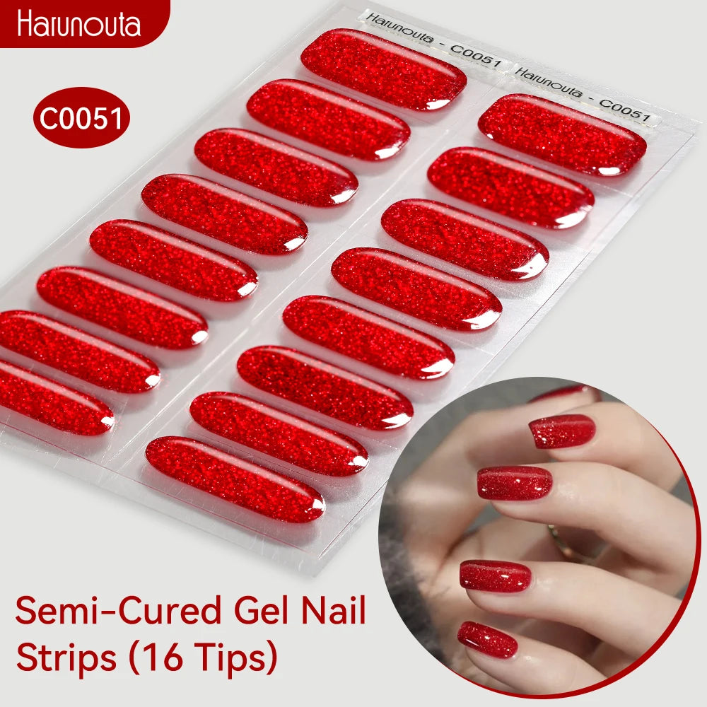 Gradient Auroras Semi Cured Sparkly Gel Nail Strips with UV/LED Nail Lamps
