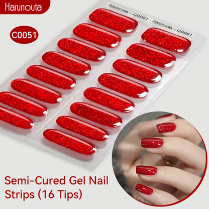 Gradient Auroras Semi Cured Sparkly Gel Nail Strips with UV/LED Nail Lamps