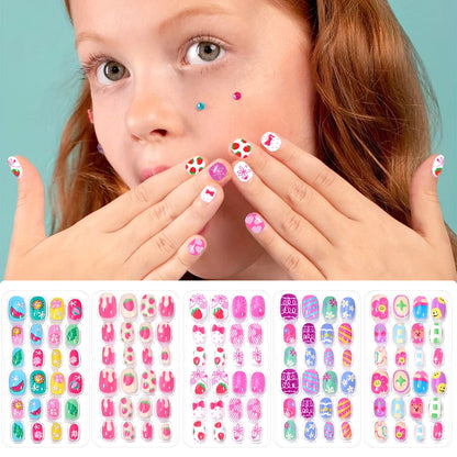 120 Pcs Children's Press on Nails Kids Cartoon Acrylic Fake Nails Tips