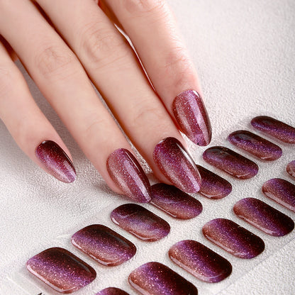 16 Tips Gradient Semi Cured Gel Nail Strips Shinning Cat Eye