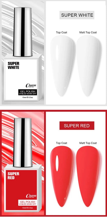 Charm 15ml Classic Gel Nail Polish Vibrant Black, White, and Red Shades