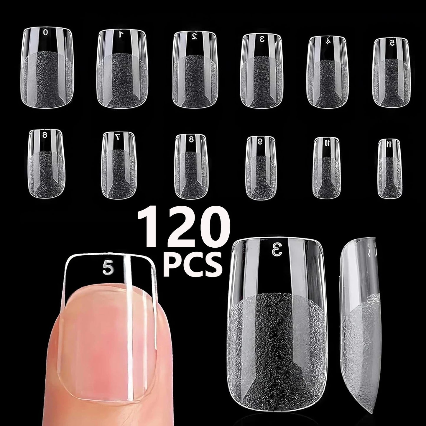 120Pcs Long Clear Various Size Nail Tips for Acrylic Nails
