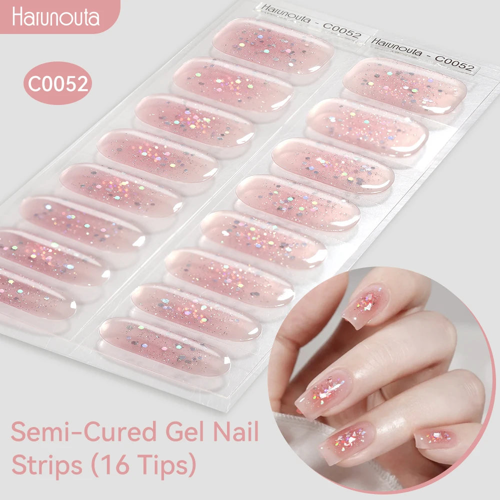 Gradient Auroras Semi Cured Sparkly Gel Nail Strips with UV/LED Nail Lamps