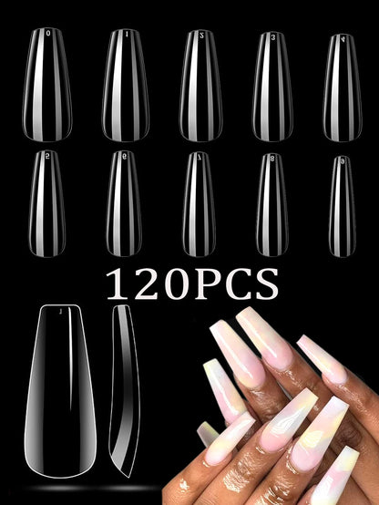 120Pcs Long Clear Various Size Nail Tips for Acrylic Nails