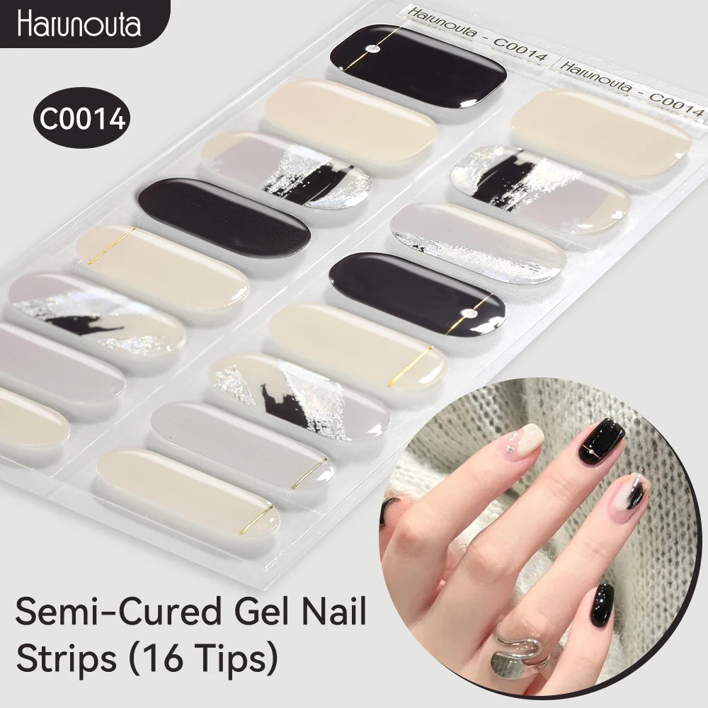 Gradient Auroras Semi Cured Sparkly Gel Nail Strips with UV/LED Nail Lamps