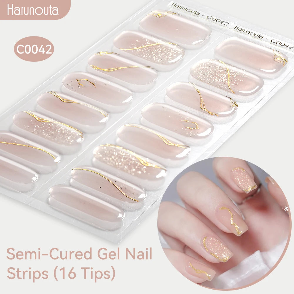 Gradient Auroras Semi Cured Sparkly Gel Nail Strips with UV/LED Nail Lamps