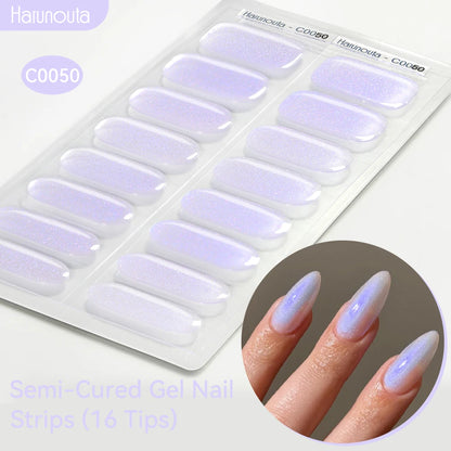 Gradient Auroras Semi Cured Sparkly Gel Nail Strips with UV/LED Nail Lamps