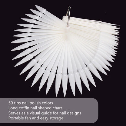 50 pcs Sharp Fan Shaped Nail Art, False Tips Showing Card Sticks