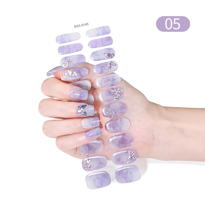22 Tips Gradient Colorful Semi-cured Gel Nail Strips Luminous Full Cover