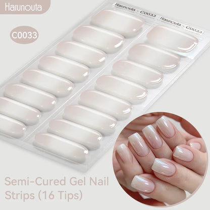 Gradient Auroras Semi Cured Sparkly Gel Nail Strips with UV/LED Nail Lamps