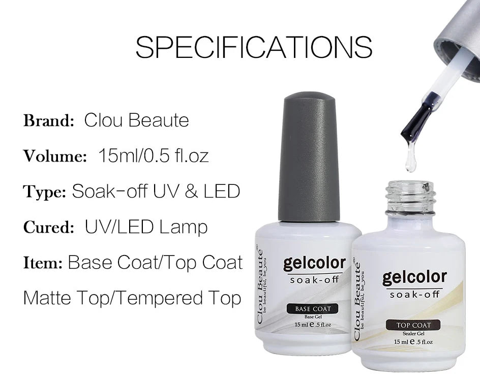 Clou Beaute No Wipe Top and Base Coat Gel Polish