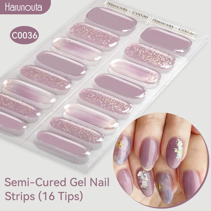 Gradient Auroras Semi Cured Sparkly Gel Nail Strips with UV/LED Nail Lamps