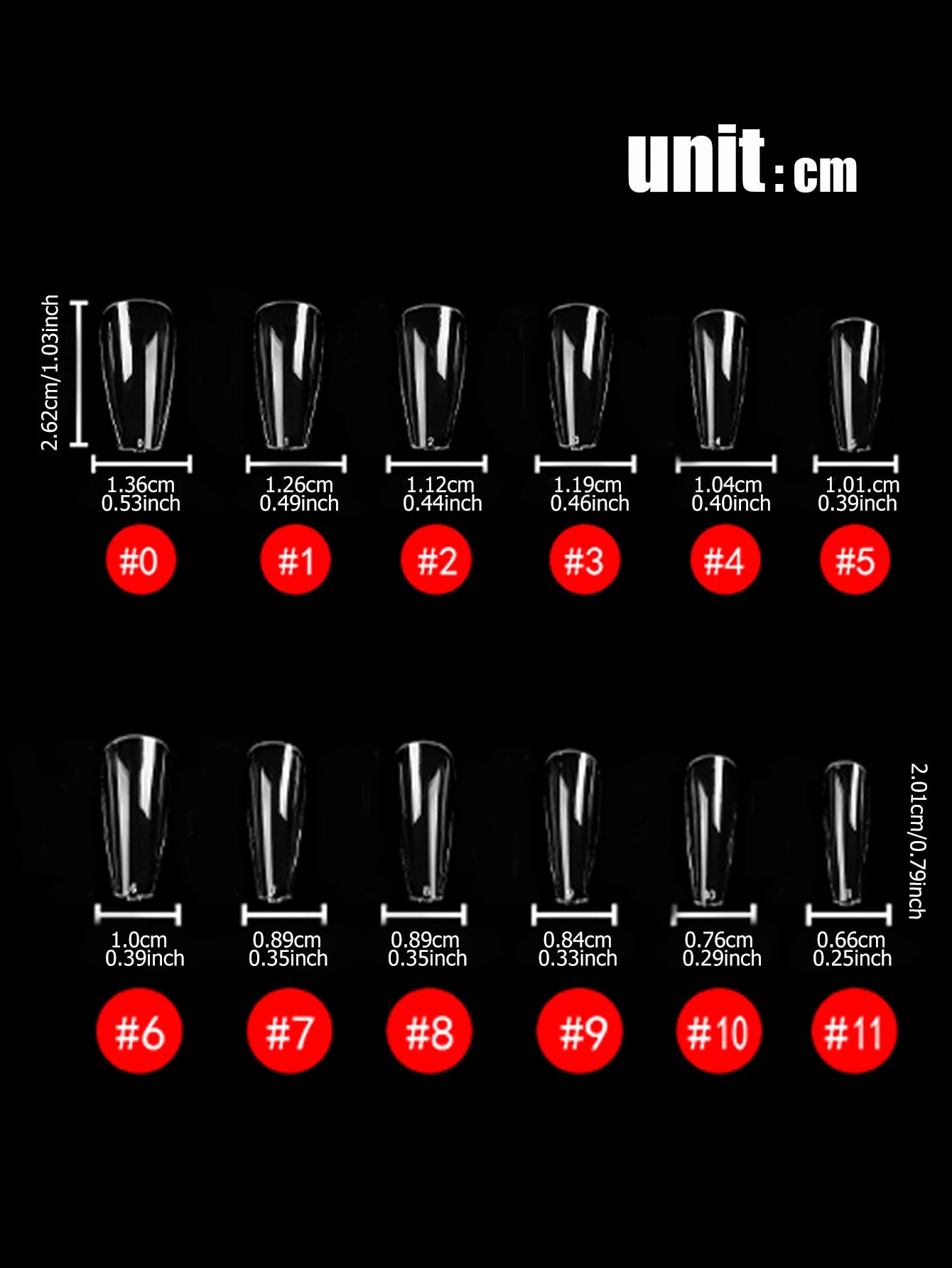 120Pcs Long Clear Various Size Nail Tips for Acrylic Nails