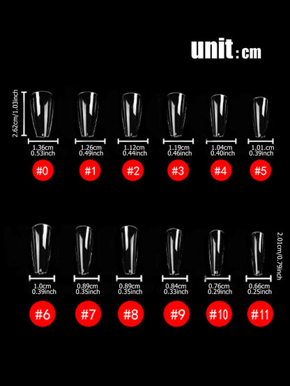 120Pcs Long Clear Various Size Nail Tips for Acrylic Nails