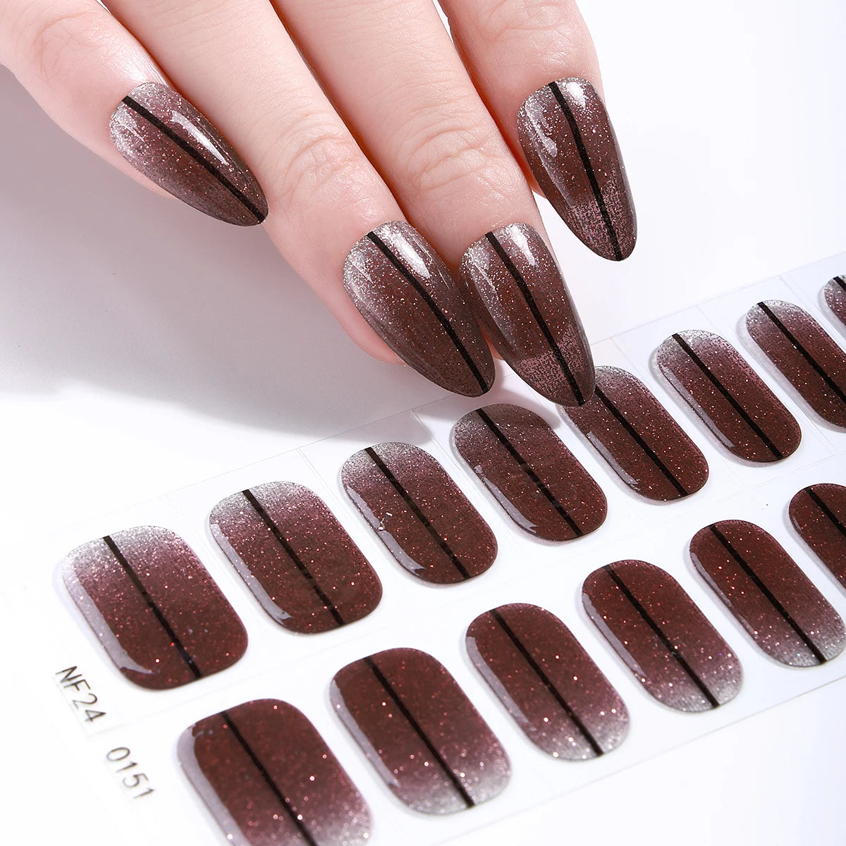 16 Tips Gradient Semi Cured Gel Nail Strips Shinning Cat Eye