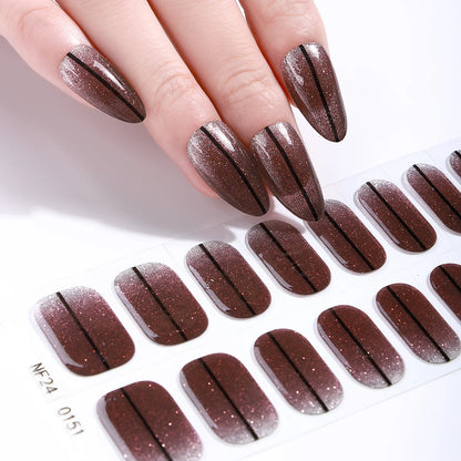 16 Tips Gradient Semi Cured Gel Nail Strips Shinning Cat Eye