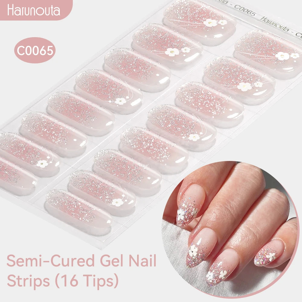 Gradient Auroras Semi Cured Sparkly Gel Nail Strips with UV/LED Nail Lamps