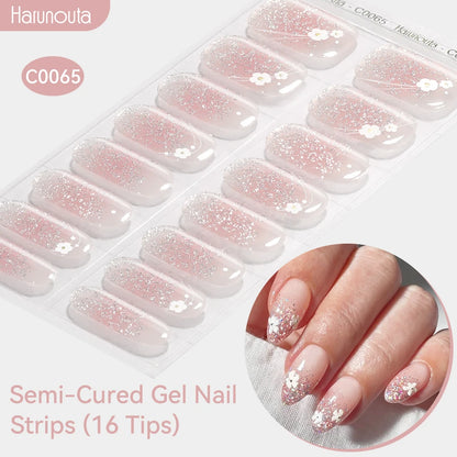 Gradient Auroras Semi Cured Sparkly Gel Nail Strips with UV/LED Nail Lamps