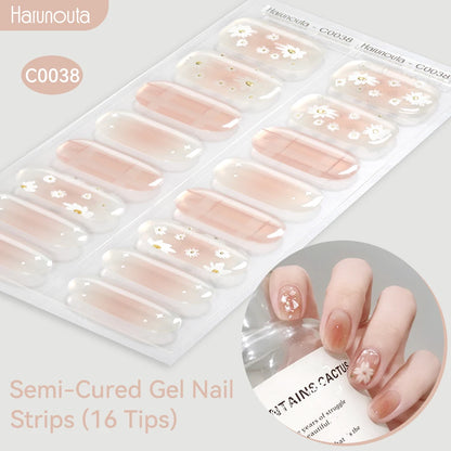Gradient Auroras Semi Cured Sparkly Gel Nail Strips with UV/LED Nail Lamps