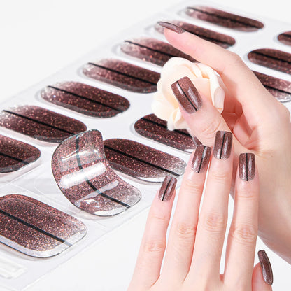 16 Tips Gradient Semi Cured Gel Nail Strips Shinning Cat Eye