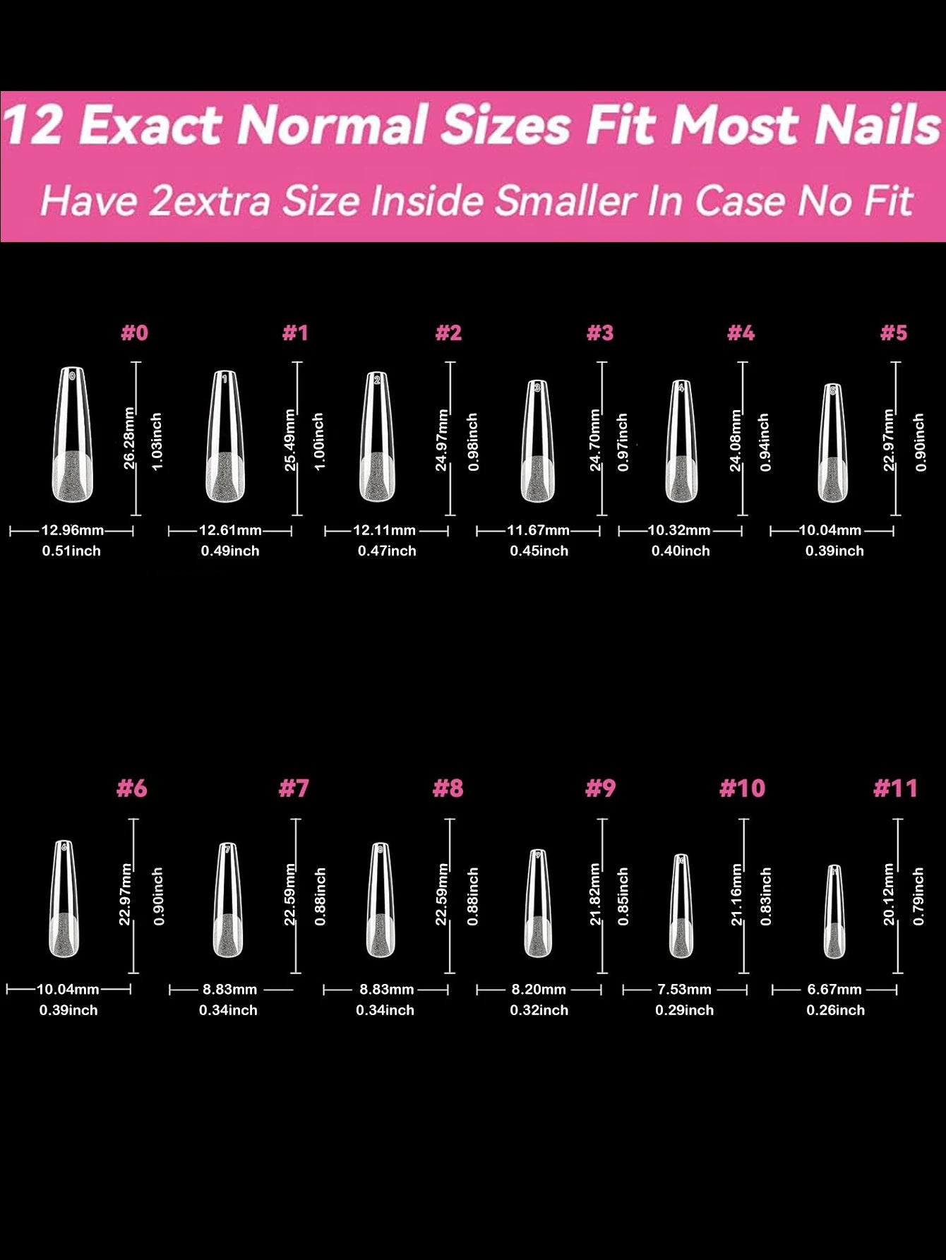 120Pcs Long Clear Various Size Nail Tips for Acrylic Nails