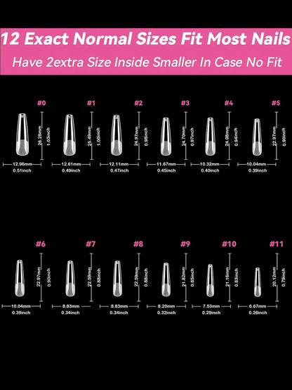 120Pcs Long Clear Various Size Nail Tips for Acrylic Nails