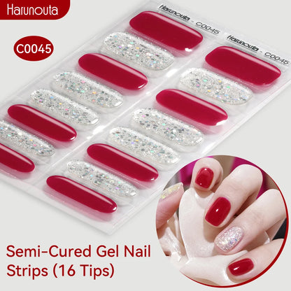 Gradient Auroras Semi Cured Sparkly Gel Nail Strips with UV/LED Nail Lamps