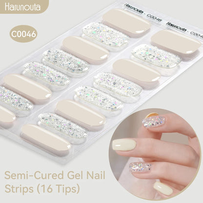 Gradient Auroras Semi Cured Sparkly Gel Nail Strips with UV/LED Nail Lamps