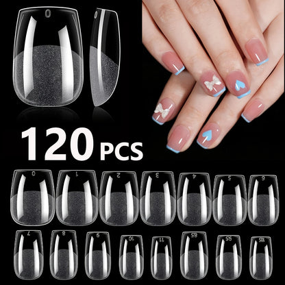 120Pcs Long Clear Various Size Nail Tips for Acrylic Nails