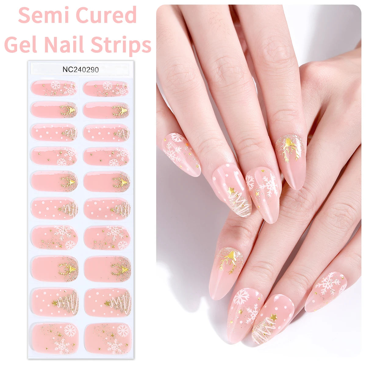20 Tips Christmas Luminous Semi-Cured Gel Nail Strips